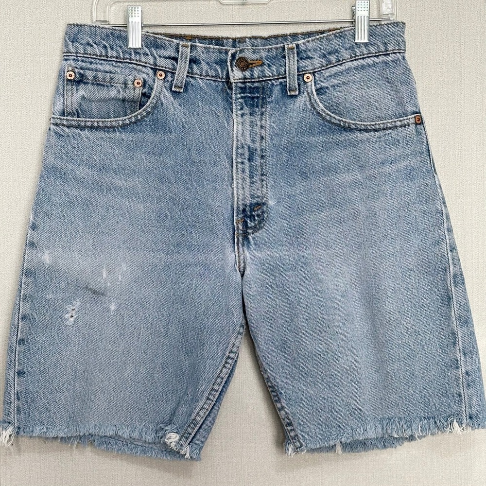 Vintage Levis 550 Relaxed Fit Denim Jorts Bermuda Shorts Light Wash Made USA W32